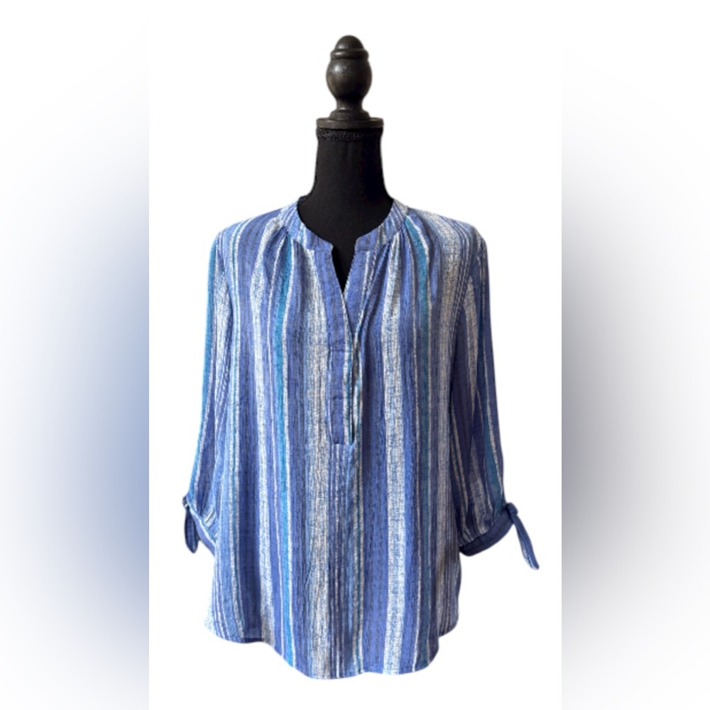 Robert Louis Chic Blue Striped Bohemian Tunic Blouse